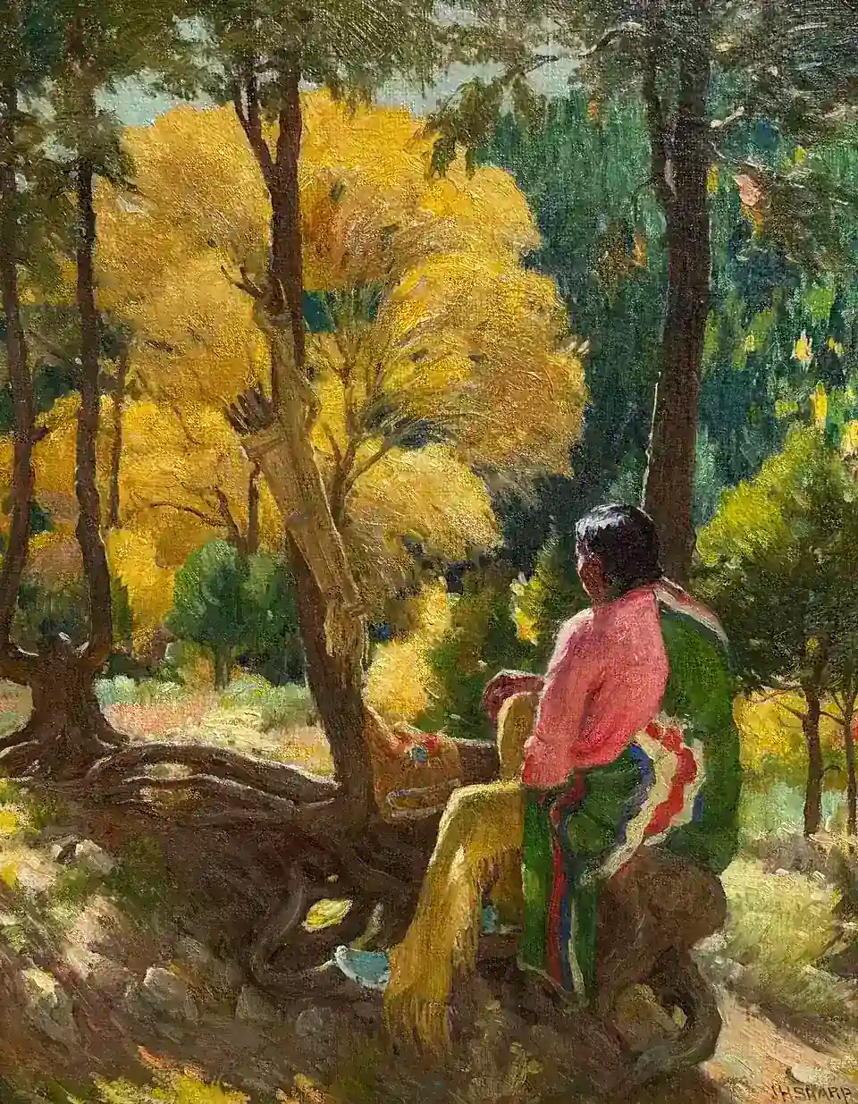 Joseph Henry Sharp, Contemplation, oil on canvas