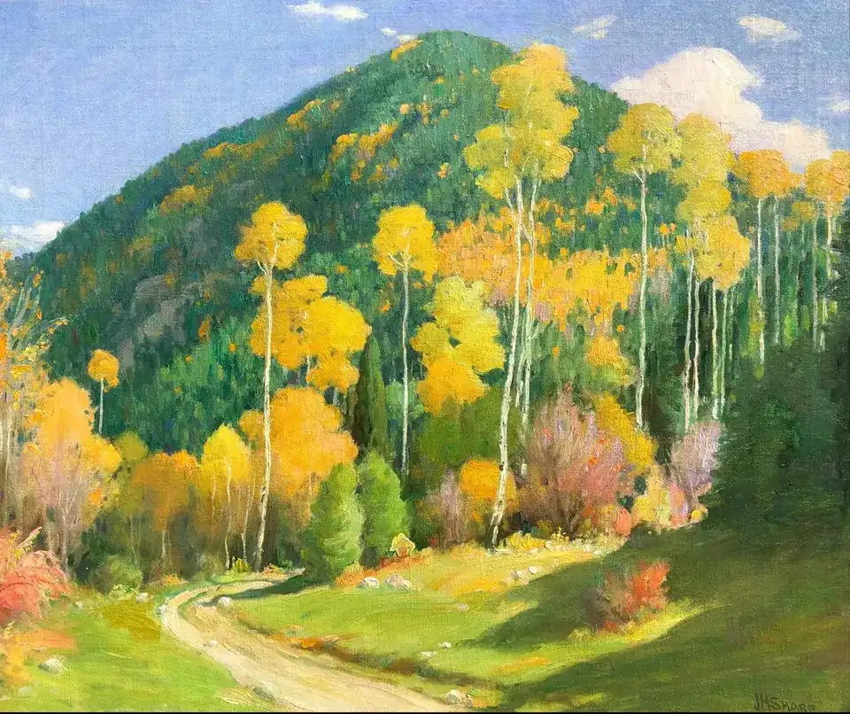 Joseph Henry Sharp, Aspens Hondo Canyon, Near Taos, oil on canvas