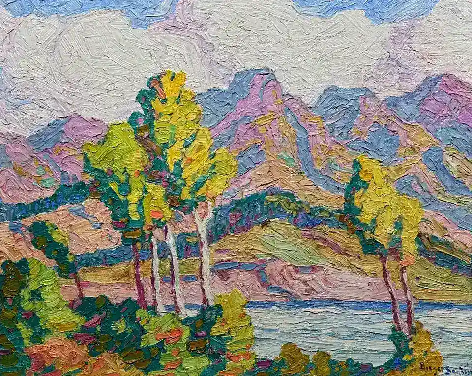 Birger Sandzén, Glimpse of Snake River, Grand Teton National Park, oil on board