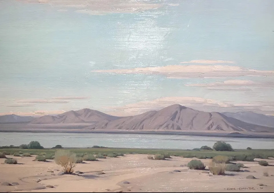 Clyde Forsythe, Salton Sea, oil on board