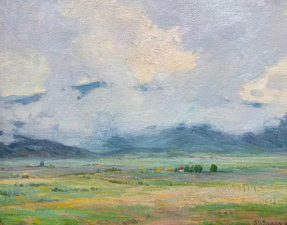 Joseph Henry Sharp, Snow Clouds, Taos, oil on board
