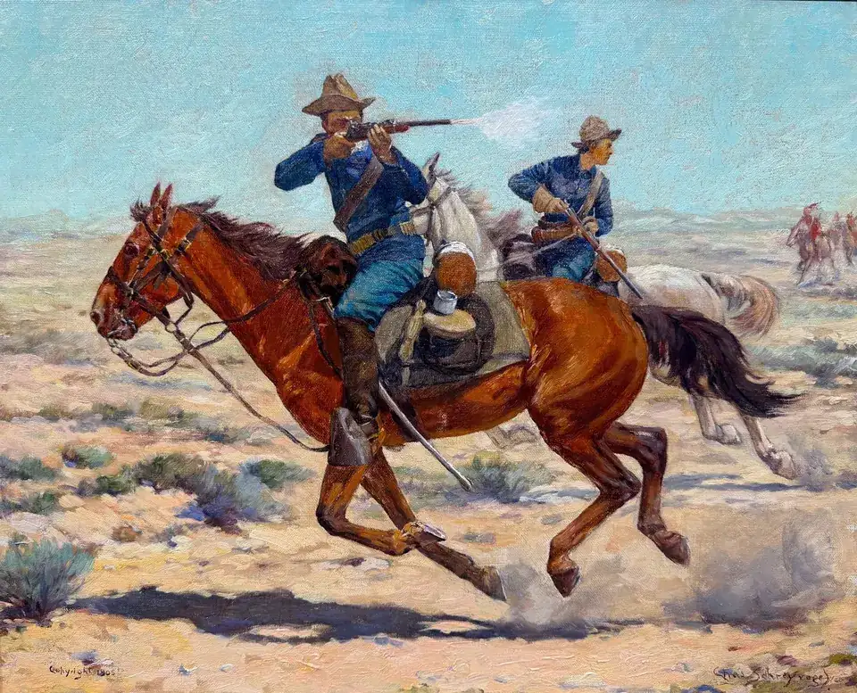 Charles Schreyvogel, The Couriers, oil on canvas